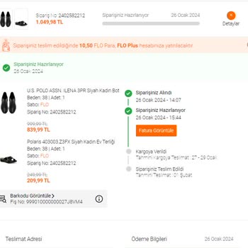 FLO Ayakkabı FLO Kendi Web Sitesinden Alınan Ürünleri Kargolamıyor