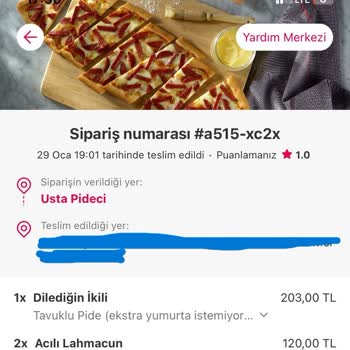 Yemeksepeti Ve Usta Pideci Teslim Edilmeyen Sipariş
