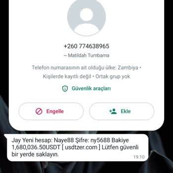 Usdtzer.com Bilinmeyen Numaradan Gelen Şaibeli Mesaj