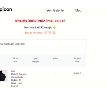 Hipicon Sebepsiz İptal Edilen Ürünler