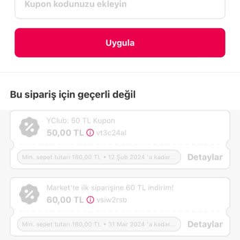Yemeksepeti Y-Club Kuponlarını Kullanamıyorum