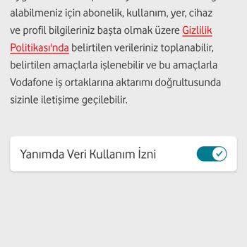 Vodafone Hediye Çarkı İçin Veri Kullanım İzni
