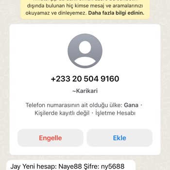 WhatsApp +233 20 504 9160 Bilinmeyen No