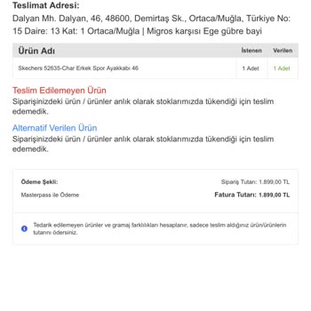 Migros 'gönderilmeyen Ama Teslim Edildi Görünen ' Ürün.