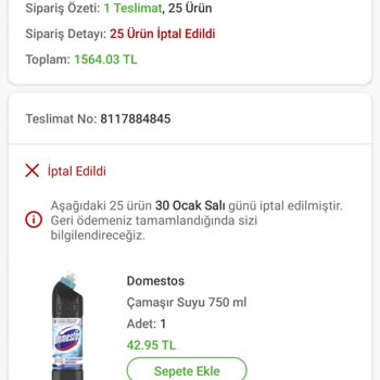Trendyol Hızlı Market Ücret İadesinin Yapılmaması
