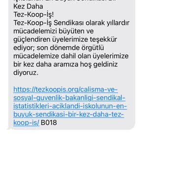 Tez-Koop-İş Sendikası Rahatsız Edici Mesaj