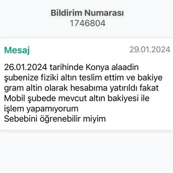 Kuveyt Türk Altın Hesabım İle İşlem Yapamıyorum