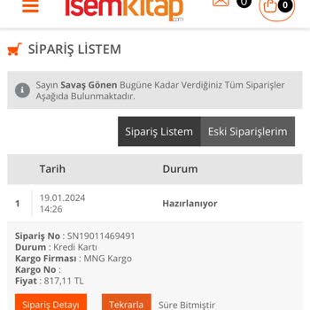 İsem Kitapçılık Sipariş Hk.