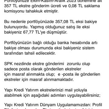 Yapı Kredi Yatırım Posta Yoluyla Ekstre Gönderdiğini İddia Etmesi