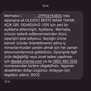 Vivense 1 Ay Sonra Sipariş İptali