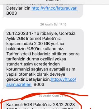 Vodafone Taahhütlü Ek Paket İptal Edilmemesi