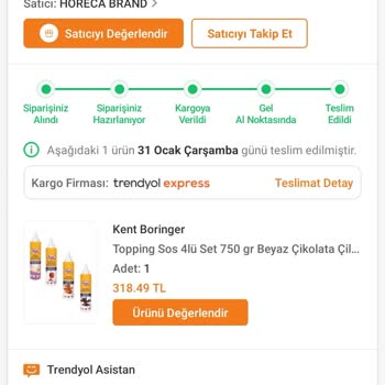 Trendyol Hızlı Market STT Tarihi Yakın Kent Boringer Sos