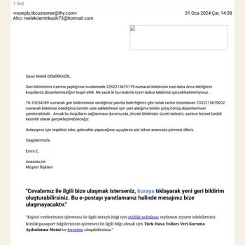 Anadolu Jet Bilet İadesi Yapılmadı