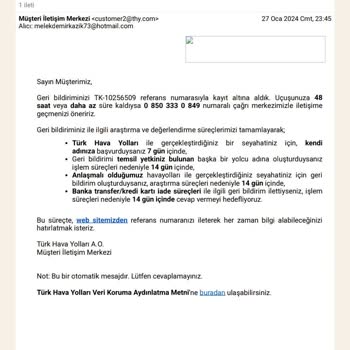 THY Ücret İadesi Yapmıyor