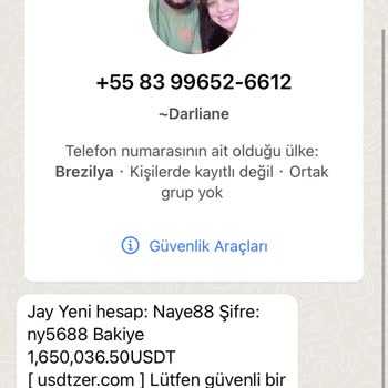 Tether Usdtzer.com Tanımadığım WhatsApp Gelen Mesaj Hesabım Yoktur
