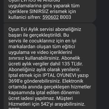 Vodafone Bilgim Dışında Oyun Evi Aboneliği Şikayeti