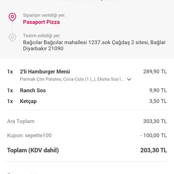 Pasaport Pizza Siparişimi Kendi Kendine İptal Etti