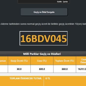 HGS Milli Park Ve Bahçeler Geçiş Ücreti Cezası