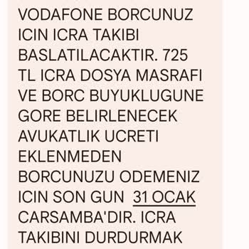 Vodafone'dan Gelen İcra Takibi Mesajı Hakkında