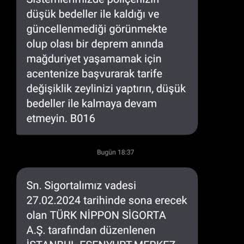 DASK'tan Gelen Sigorta Mesajları