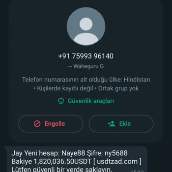 Usdtzad.com WhatsApp Üzerinden Şüpheli Hesap Bilgisi Mesajı!