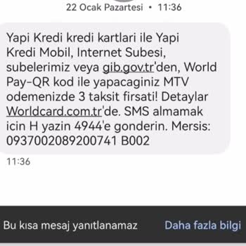 Yapı Kredi Bankası MTV Taksitlendirmesi Yapmıyor