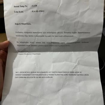 Kayra Giyim Pantolonda Deformasyon Problemi Ve İade Talebi