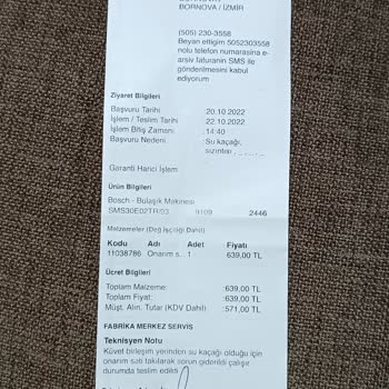Bosch Servis Mağduriyeti Bulaşık Makinesi