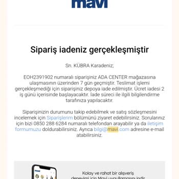 Mavi Ücret İadesi Yapmıyor