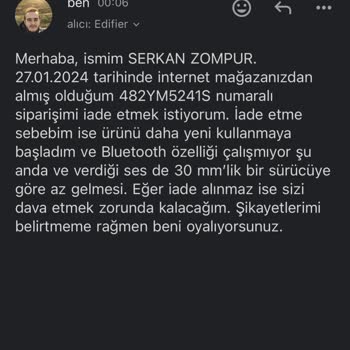Edifier İade Talebim Görmezden Gelindi.