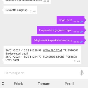 FLO Ayakkabı Ücreti Alınan Siparişim İptal Edildi İadesi Yapılmadı