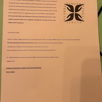 Adana M1 Tergan Mağazası İade Ve Ürün Kalite Sorunu