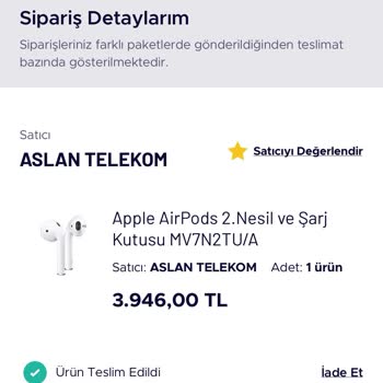 Aslan Telekom Bozuk Hatalı Gelen Airpods'un İadesi Gözükmüyor Alınmıyor