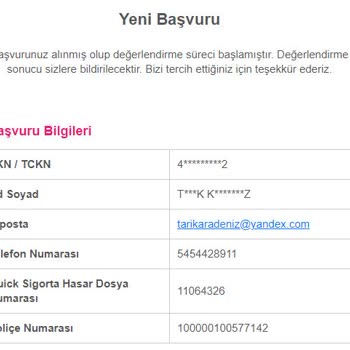 Quick Sigorta Değer Kaybı Dosyası Açılmadı