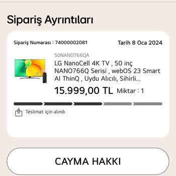 LG Şirketinden İnternet Üzerinden Almış Olduğum TV Bana Teslim Edilme