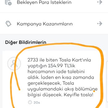 Tosla Kart Para İadesi
