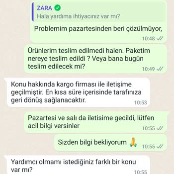 Zara Mağazasından Online Yapmış Olduğum Ürünlerin Teslimatı Hk.