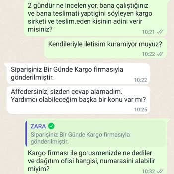 Zara Mağazasından Online Yapmış Olduğum Ürünlerin Teslimatı Hk.