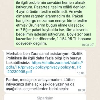 Zara Mağazasından Online Yapmış Olduğum Ürünlerin Teslimatı Hk.