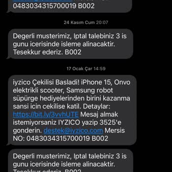 iyzico SMS Gelmesin