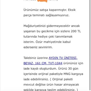 Vivense 1 Ay Sonra Siparişi İptal Etti.