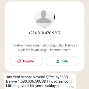 Usdtzer.com WhatsApp'ta Şüpheli İşletme Mesajı!