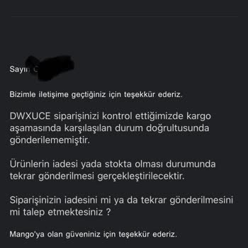 Mango Bilgilendirme Ve Teslimat Mağduriyeti
