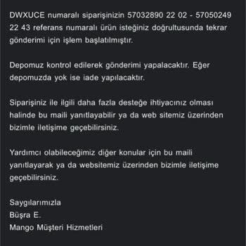 Mango Bilgilendirme Ve Teslimat Mağduriyeti