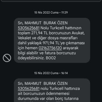 Turkcell Hattıma Şahsıma Ait Olmayan Borç Mesajları Geliyor