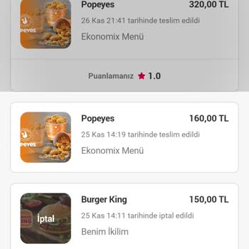 Yemeksepeti Burger King Ticket Sipariş İptali
