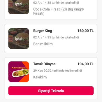 Yemeksepeti Burger King Ticket Sipariş İptali