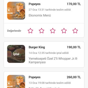 Yemeksepeti Burger King Ticket Sipariş İptali