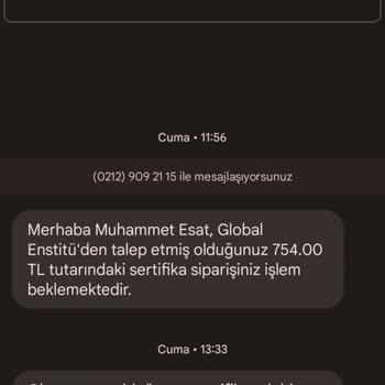 Global Enstitü Basılı Sertifikamı Göndermedi.