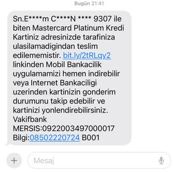 VakıfBank Kartım Kurye Tarafından Adresime Getirilmiyor